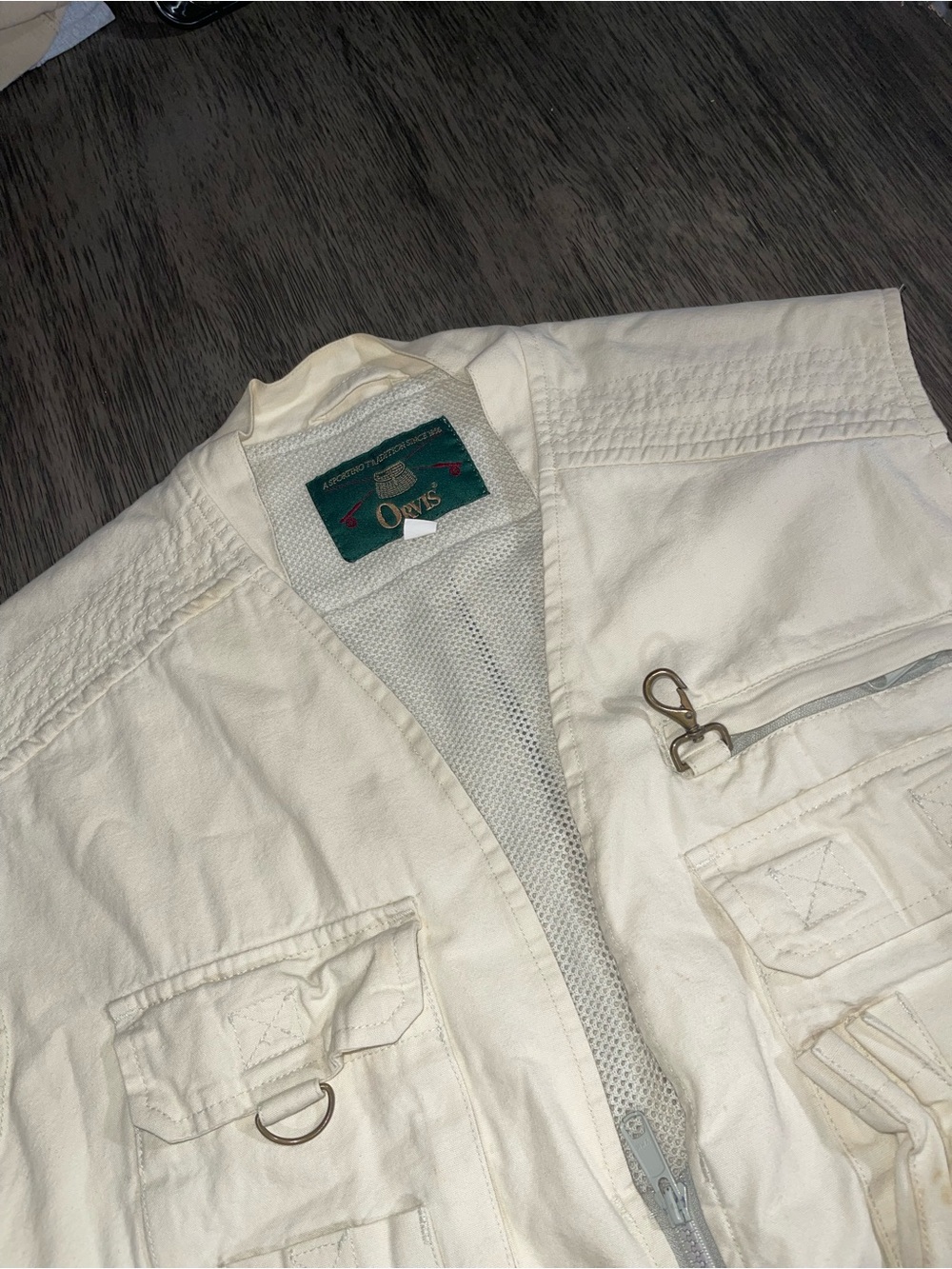 Vintage Orvis Sz XL Heavy Canvas Style Fly Fishing Vest Lots Of Storage